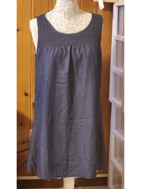 NAIF Navy Sleeveless Smocked Yoke Tunic